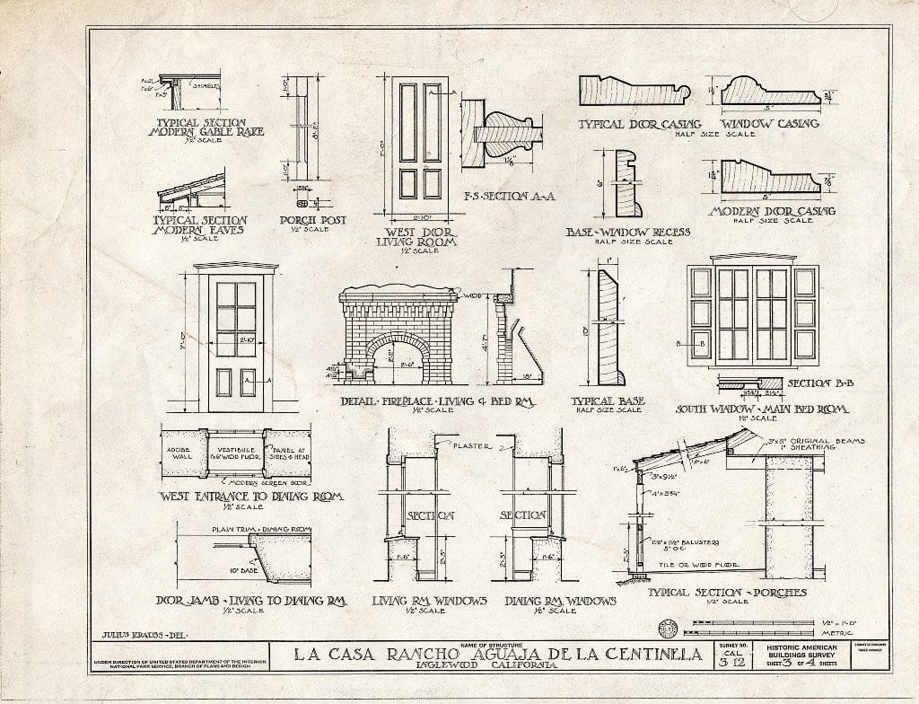 Blueprint HABS Cal,19-INGWO,1- (Sheet 3 of 4) - Casa del Rancho Aguaja de la Centinela, 7634 Midfield Road, Inglewood, Los Angeles County, CA