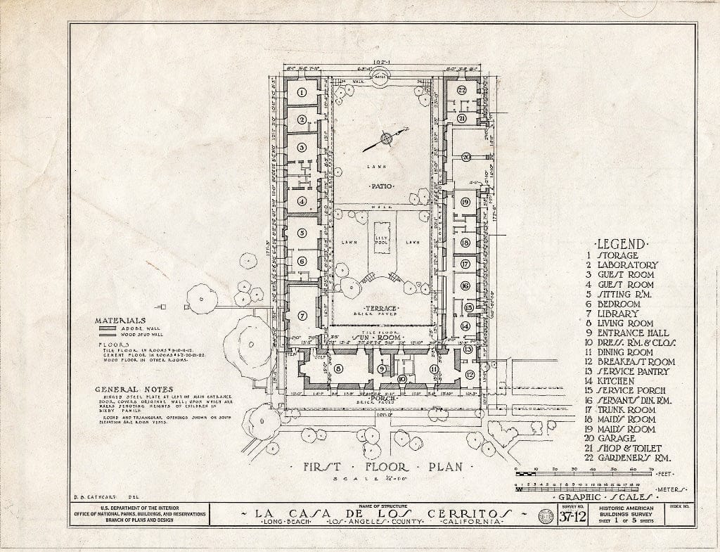 Blueprint HABS Cal,19-LONGBN,1- (Sheet 1 of 5) - Casa de Los Cerritos, 4600 American Avenue, Long Beach, Los Angeles County, CA