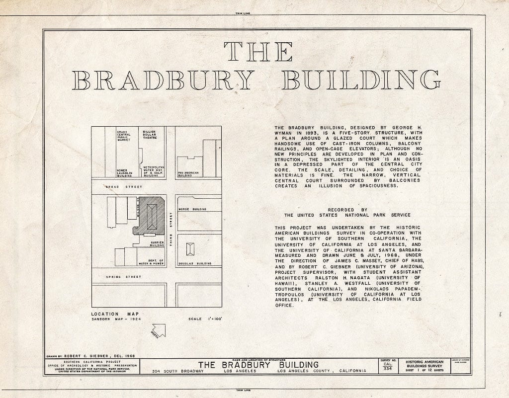 Blueprint HABS Cal,19-LOSAN,11- (Sheet 1 of 12) - Bradbury Building, 304 South Broadway, Los Angeles, Los Angeles County, CA