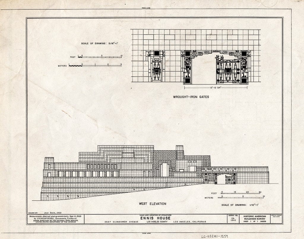 Blueprint HABS Cal,19-LOSAN,58- (Sheet 1 of 1) - Ennis House, 2607 Glendower Avenue, Los Angeles, Los Angeles County, CA