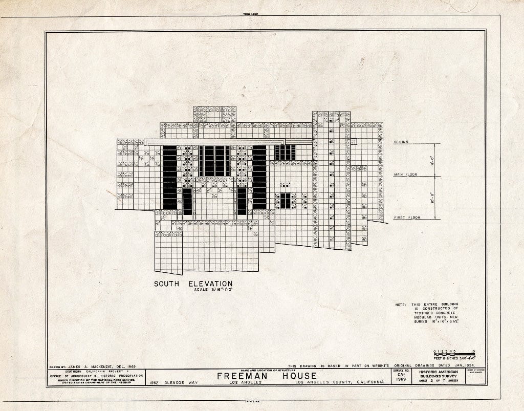 Blueprint HABS Cal,19-LOSAN,62- (Sheet 5 of 7) - Samuel Freeman House, 1962 Glencoe Way, Los Angeles, Los Angeles County, CA