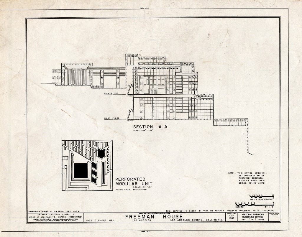 Blueprint HABS Cal,19-LOSAN,62- (Sheet 7 of 7) - Samuel Freeman House, 1962 Glencoe Way, Los Angeles, Los Angeles County, CA