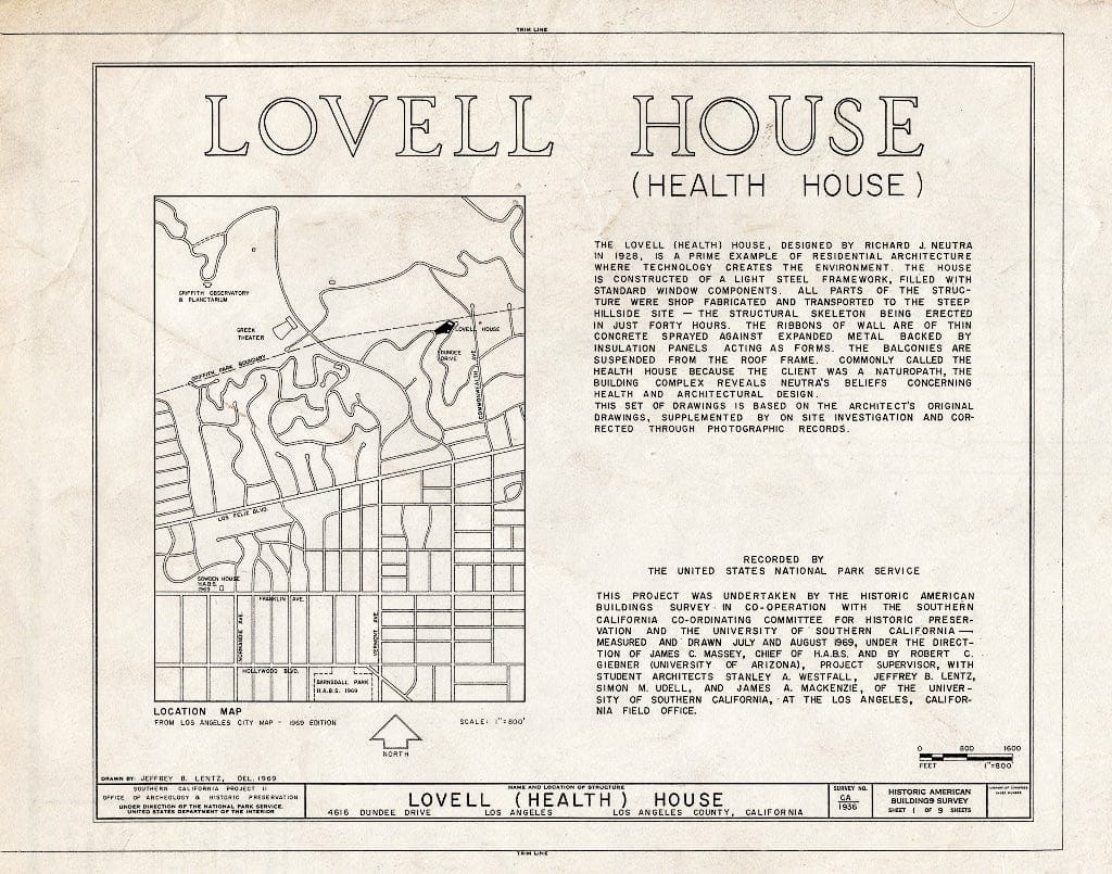 Blueprint HABS Cal,19-LOSAN,66- (Sheet 1 of 9) - Lovell (Health) House, 4616 Dundee Drive, Los Angeles, Los Angeles County, CA