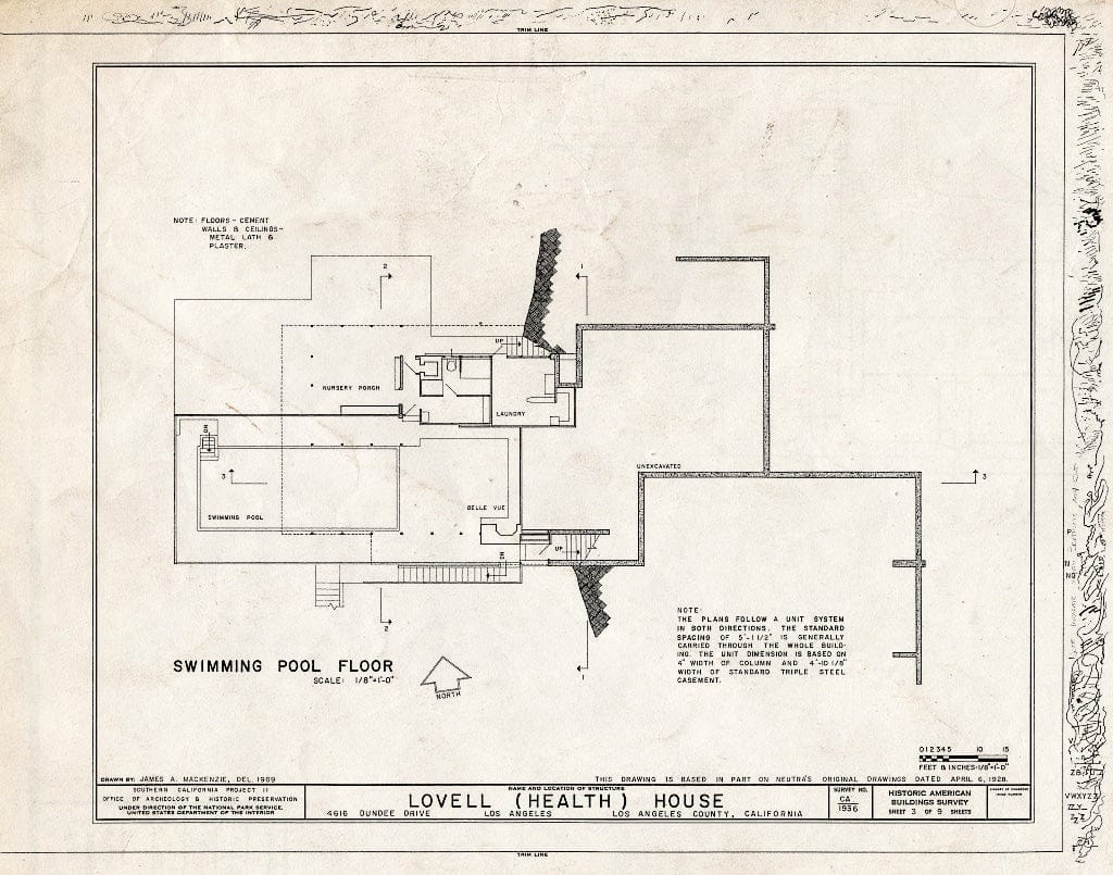 Blueprint HABS Cal,19-LOSAN,66- (Sheet 3 of 9) - Lovell (Health) House, 4616 Dundee Drive, Los Angeles, Los Angeles County, CA