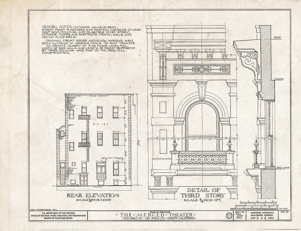 Blueprint HABS Cal,19-LOSAN,8- (Sheet 3 of 3) - Merced Theatre, 420-422 North Main Street, Los Angeles, Los Angeles County, CA