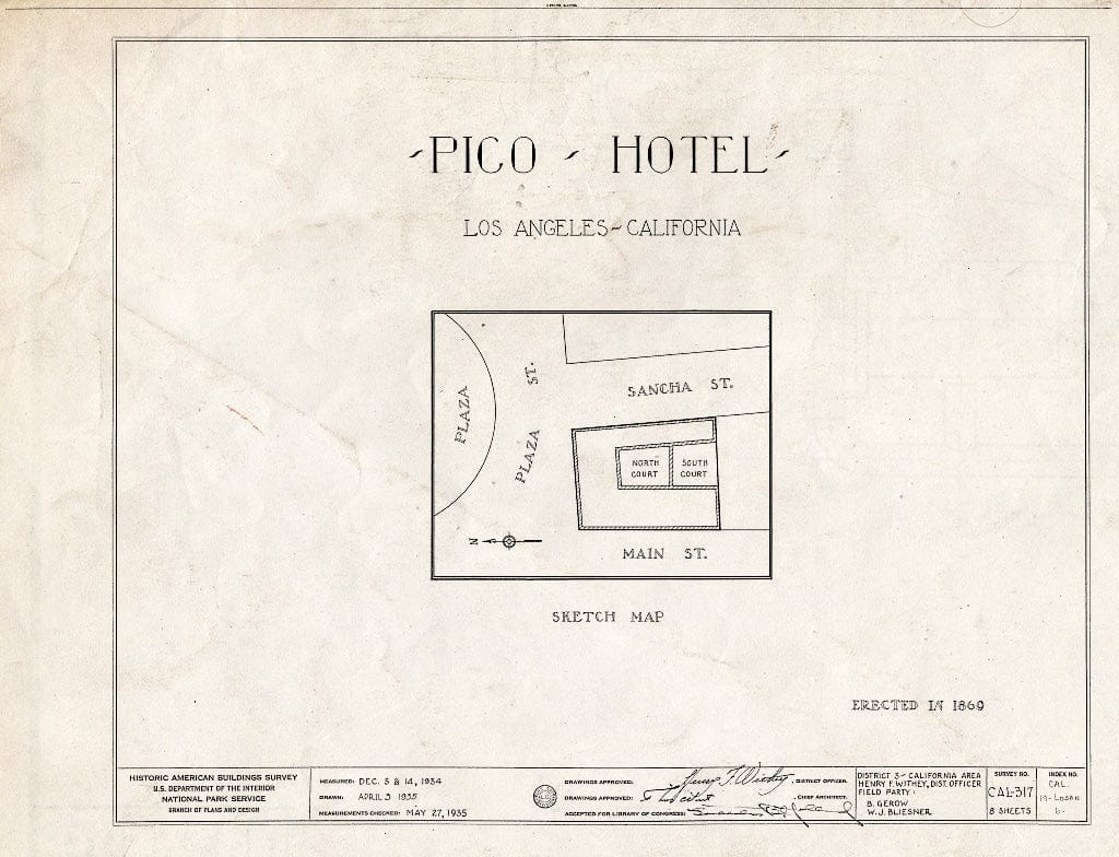 Blueprint HABS Cal,19-LOSAN,6- (Sheet 0 of 8) - Pico Hotel, 430 North Main Street, Los Angeles, Los Angeles County, CA