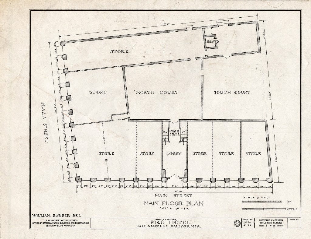Blueprint HABS Cal,19-LOSAN,6- (Sheet 1 of 8) - Pico Hotel, 430 North Main Street, Los Angeles, Los Angeles County, CA