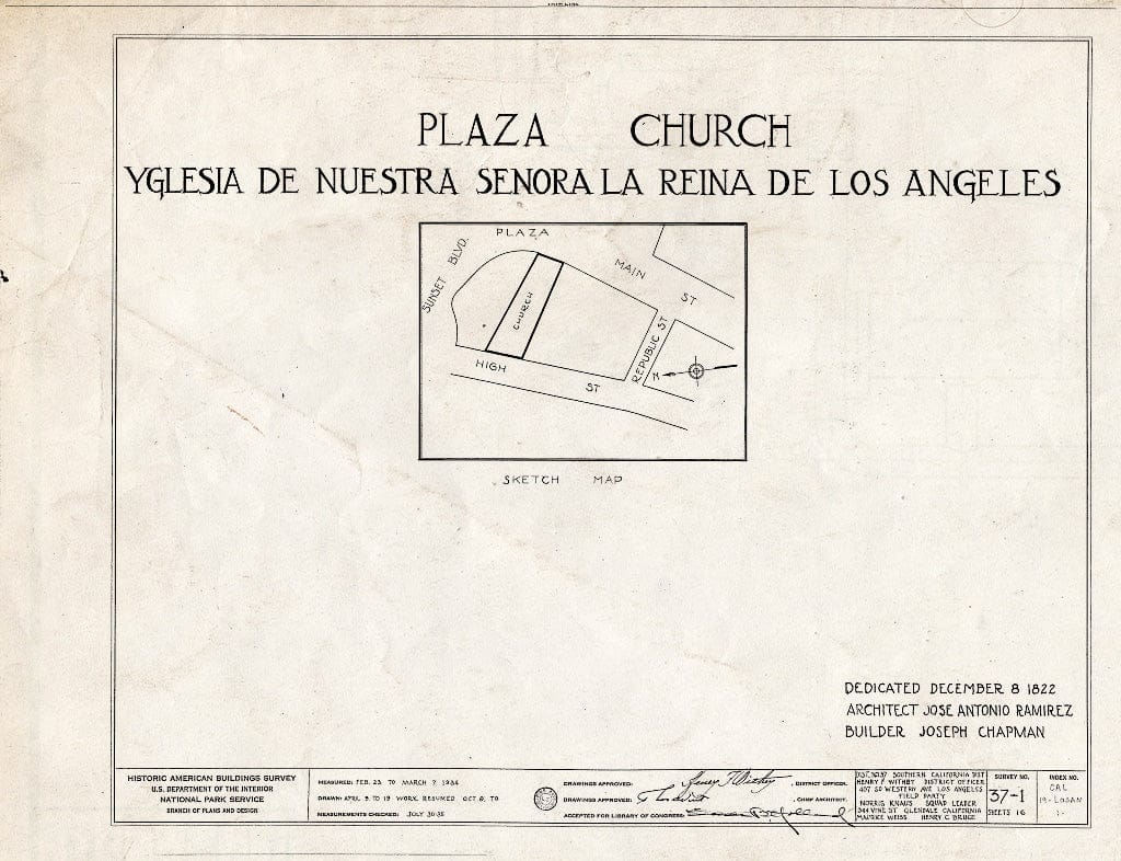 Blueprint HABS Cal,19-LOSAN,1- (Sheet 0 of 16) - Plaza Church, 535 North Main Street, Los Angeles, Los Angeles County, CA