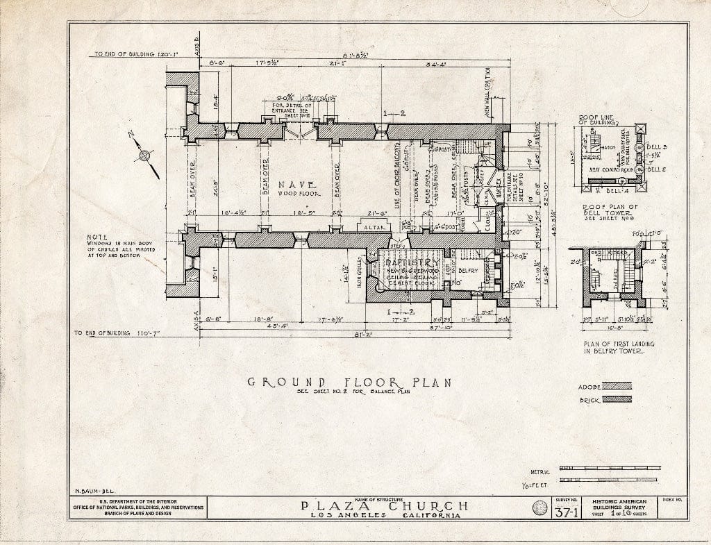 Blueprint HABS Cal,19-LOSAN,1- (Sheet 1 of 16) - Plaza Church, 535 North Main Street, Los Angeles, Los Angeles County, CA