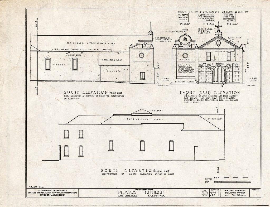 Blueprint HABS Cal,19-LOSAN,1- (Sheet 3 of 16) - Plaza Church, 535 North Main Street, Los Angeles, Los Angeles County, CA