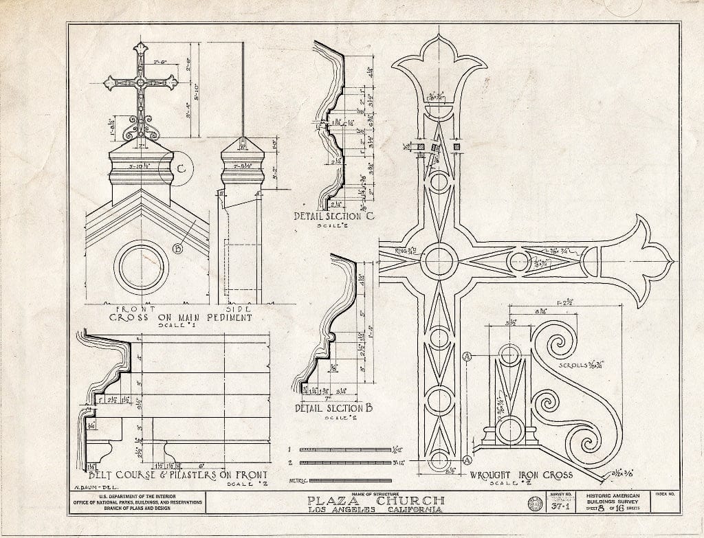 Blueprint HABS Cal,19-LOSAN,1- (Sheet 8 of 16) - Plaza Church, 535 North Main Street, Los Angeles, Los Angeles County, CA