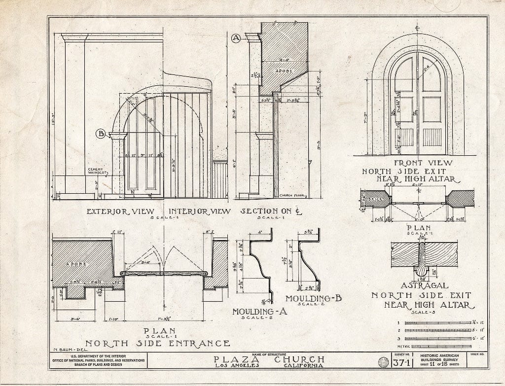 Blueprint HABS Cal,19-LOSAN,1- (Sheet 11 of 16) - Plaza Church, 535 North Main Street, Los Angeles, Los Angeles County, CA