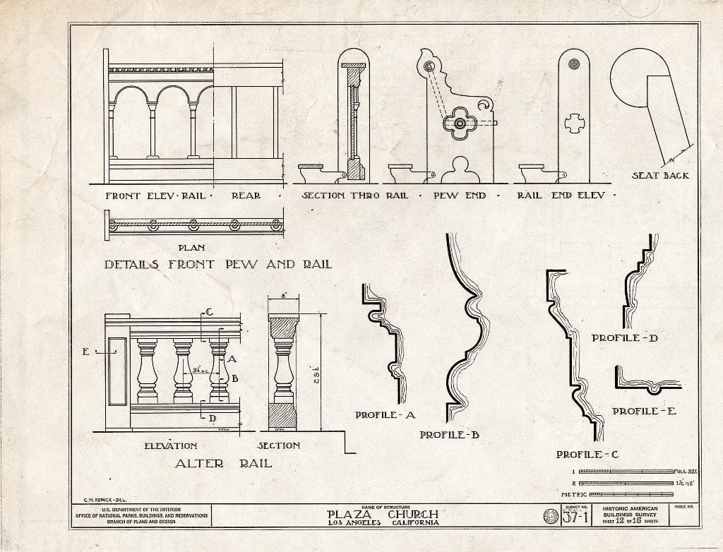 Blueprint HABS Cal,19-LOSAN,1- (Sheet 12 of 16) - Plaza Church, 535 North Main Street, Los Angeles, Los Angeles County, CA