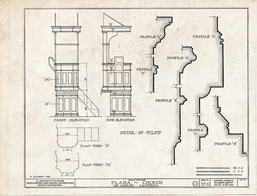 Blueprint HABS Cal,19-LOSAN,1- (Sheet 13 of 16) - Plaza Church, 535 North Main Street, Los Angeles, Los Angeles County, CA