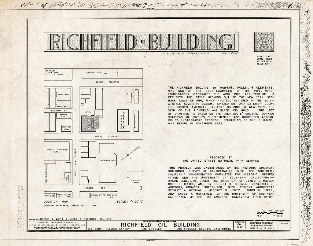 Blueprint HABS Cal,19-LOSAN,67- (Sheet 1 of 17) - Richfield Oil Building, 555 South Flower Street, Los Angeles, Los Angeles County, CA
