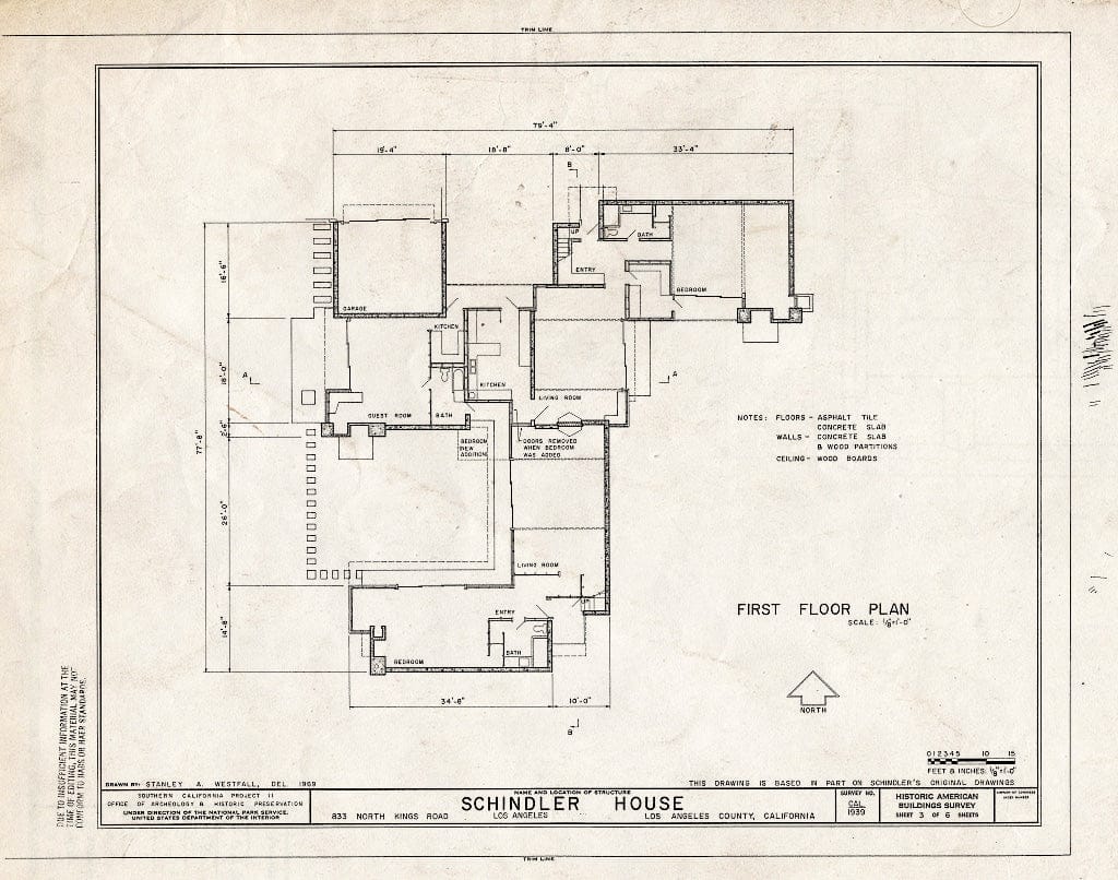 Blueprint HABS Cal,19-LOSAN,68- (Sheet 3 of 6) - Rudolph M. Schindler House, 833 North Kings Road, Los Angeles, Los Angeles County, CA