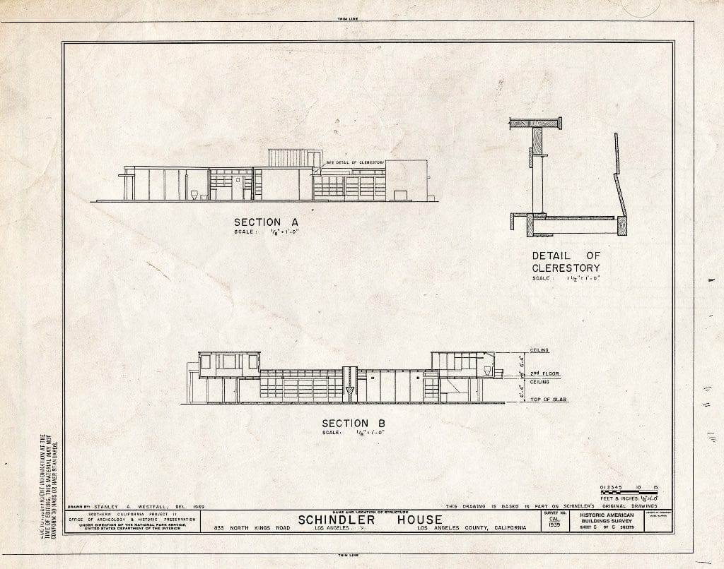 Blueprint HABS Cal,19-LOSAN,68- (Sheet 6 of 6) - Rudolph M. Schindler House, 833 North Kings Road, Los Angeles, Los Angeles County, CA