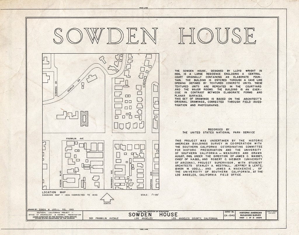 Blueprint HABS Cal,19-LOSAN,69- (Sheet 1 of 8) - Sowden House, 5121 Franklin Avenue, Los Angeles, Los Angeles County, CA