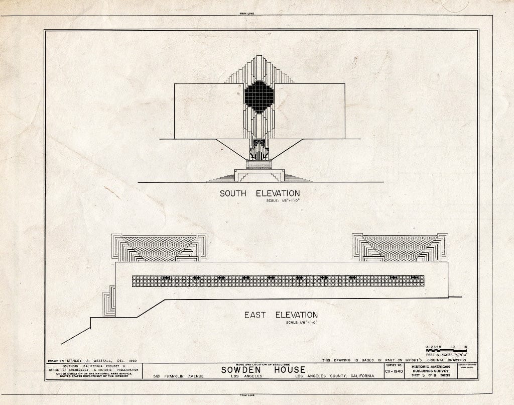 Blueprint HABS Cal,19-LOSAN,69- (Sheet 5 of 8) - Sowden House, 5121 Franklin Avenue, Los Angeles, Los Angeles County, CA