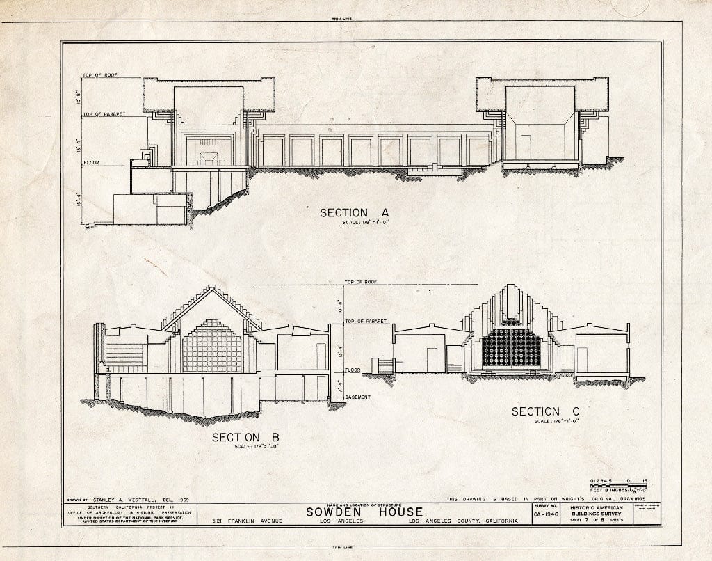 Blueprint HABS Cal,19-LOSAN,69- (Sheet 7 of 8) - Sowden House, 5121 Franklin Avenue, Los Angeles, Los Angeles County, CA