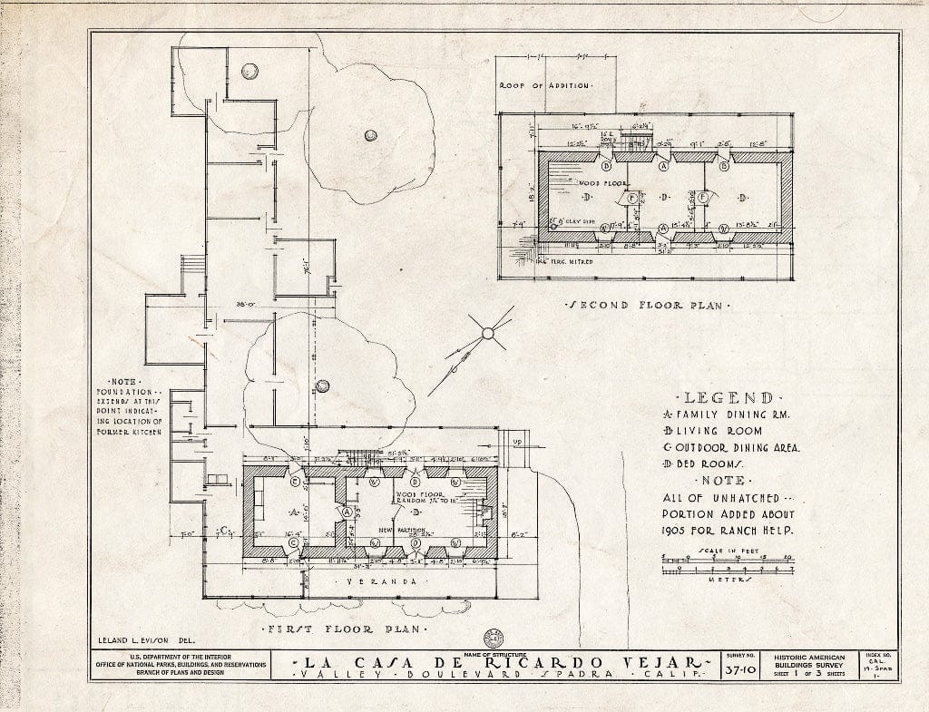 Blueprint HABS Cal,19-SPAD,1- (Sheet 1 of 3) - Casa de Ricardo Vejar, Valley Boulevard, Los Angeles, Los Angeles County, CA