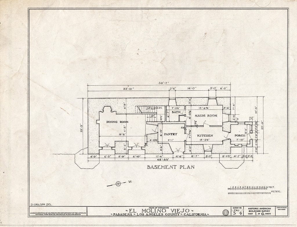 Blueprint HABS Cal,19-PASA,1- (Sheet 1 of 6) - El Molino Viejo, 1120 Old Mill Road, Pasadena, Los Angeles County, CA