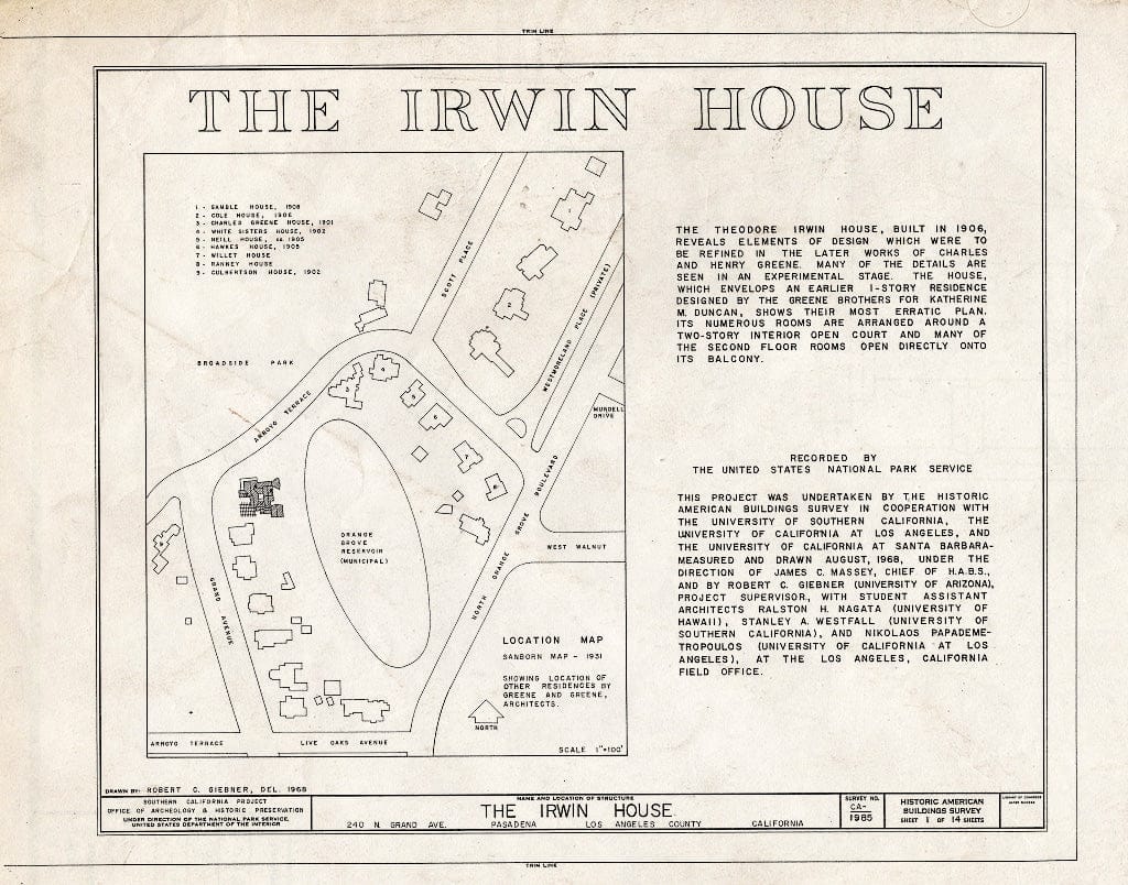 Blueprint HABS Cal,19-PASA,6- (Sheet 1 of 14) - Theodore Irwin House, 240 North Grand Avenue, Pasadena, Los Angeles County, CA