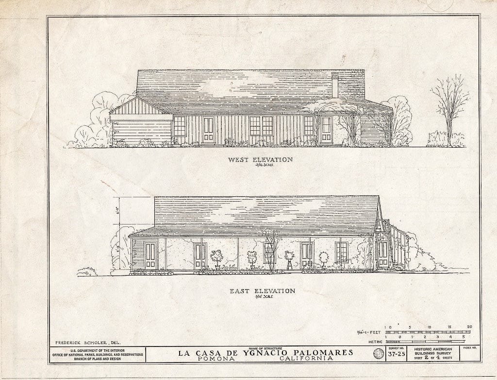 Blueprint HABS Cal,19-POMO,1- (Sheet 2 of 4) - Casa de Ygnacio Palomares, 1569 North Park Avenue, Pomona, Los Angeles County, CA