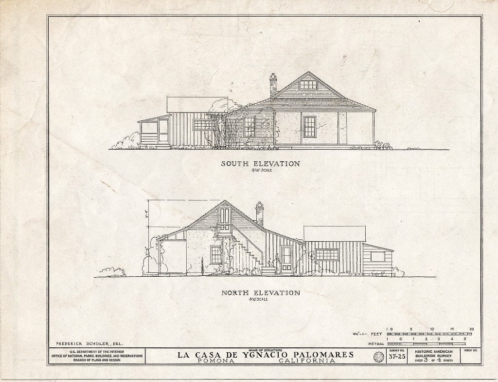 Blueprint HABS Cal,19-POMO,1- (Sheet 3 of 4) - Casa de Ygnacio Palomares, 1569 North Park Avenue, Pomona, Los Angeles County, CA