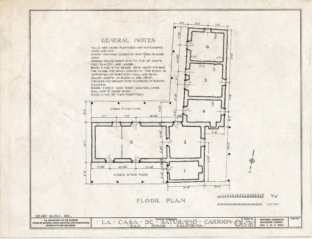 Blueprint HABS Cal,19-Sand.V,1- (Sheet 1 of 4) - Casa de Saturnino Carrion, Mountain Meadows Road, San Dimas, Los Angeles County, CA
