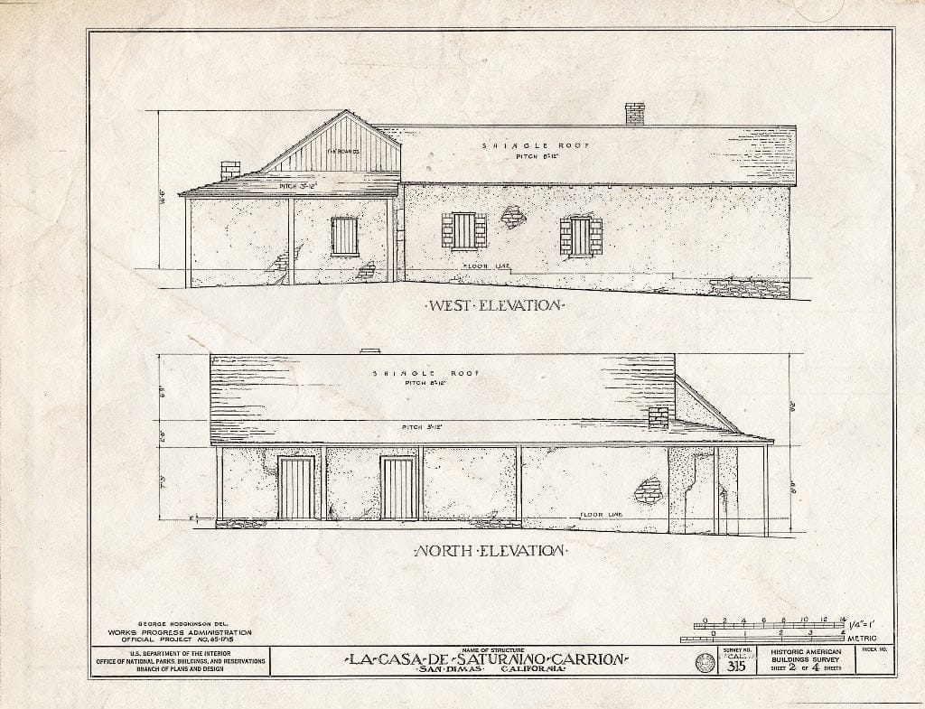 Blueprint HABS Cal,19-Sand.V,1- (Sheet 2 of 4) - Casa de Saturnino Carrion, Mountain Meadows Road, San Dimas, Los Angeles County, CA