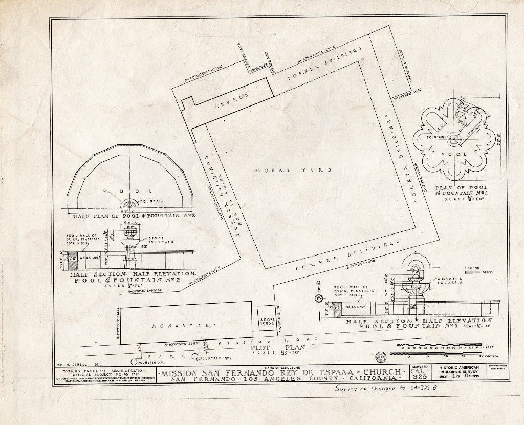 Blueprint HABS Cal,19-SANF,2B- (Sheet 1 of 8) - Mission San Fernando Rey de Espana, Church, Mission Road, San Fernando, Los Angeles County, CA