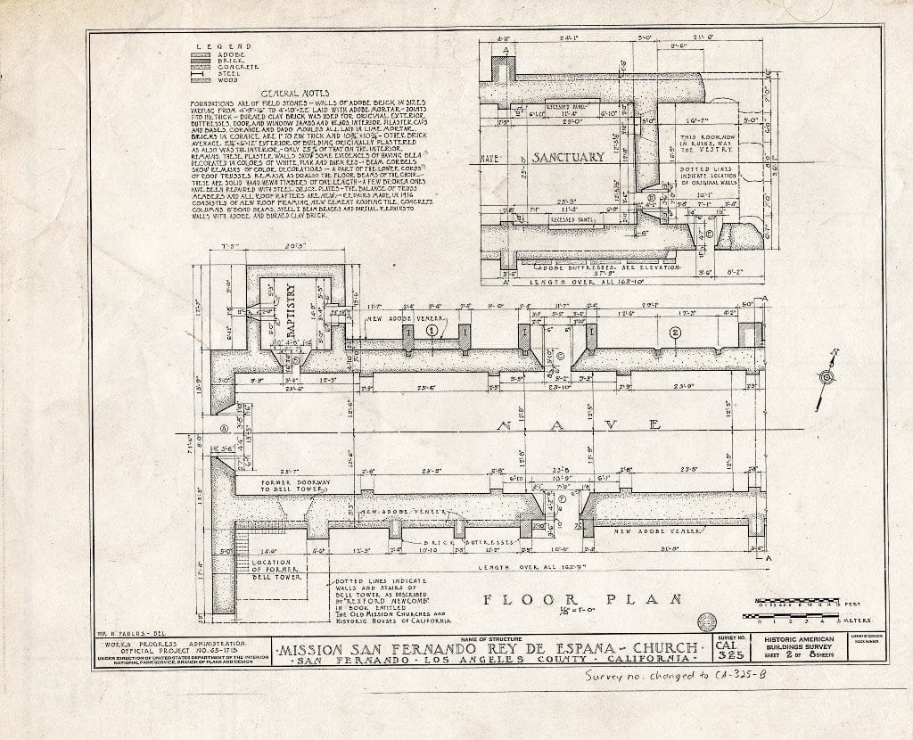 Blueprint HABS Cal,19-SANF,2B- (Sheet 2 of 8) - Mission San Fernando Rey de Espana, Church, Mission Road, San Fernando, Los Angeles County, CA