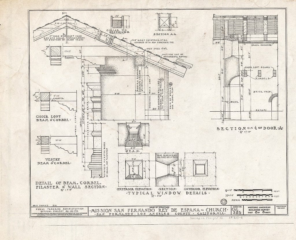 Blueprint HABS Cal,19-SANF,2B- (Sheet 8 of 8) - Mission San Fernando Rey de Espana, Church, Mission Road, San Fernando, Los Angeles County, CA