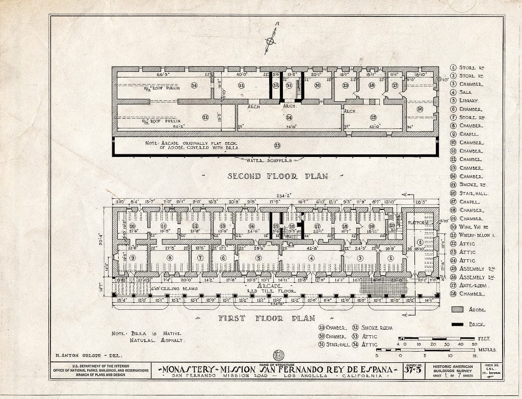 Blueprint HABS Cal,19-SANF,2A- (Sheet 1 of 7) - Mission San Fernando Rey de Espana, Monastery, San Fernando Mission Road, San Fernando, Los Angeles County, CA