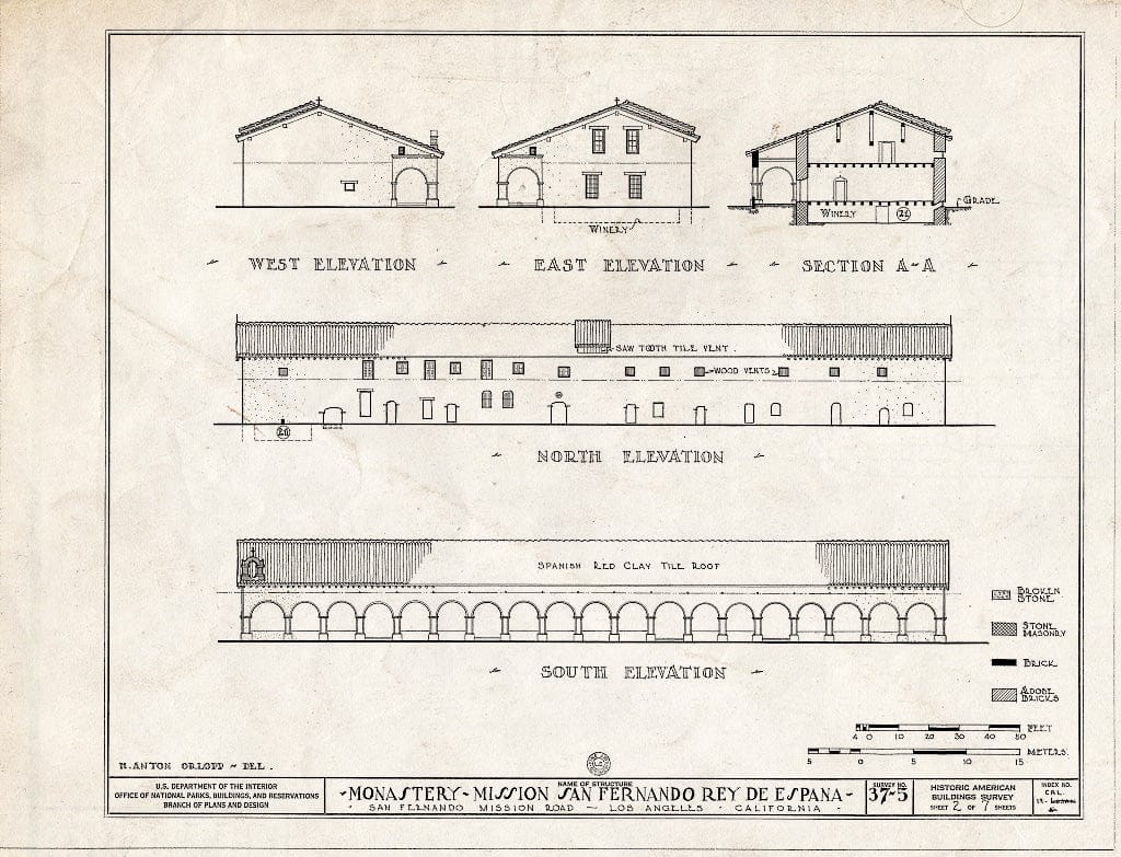 Blueprint HABS Cal,19-SANF,2A- (Sheet 2 of 7) - Mission San Fernando Rey de Espana, Monastery, San Fernando Mission Road, San Fernando, Los Angeles County, CA