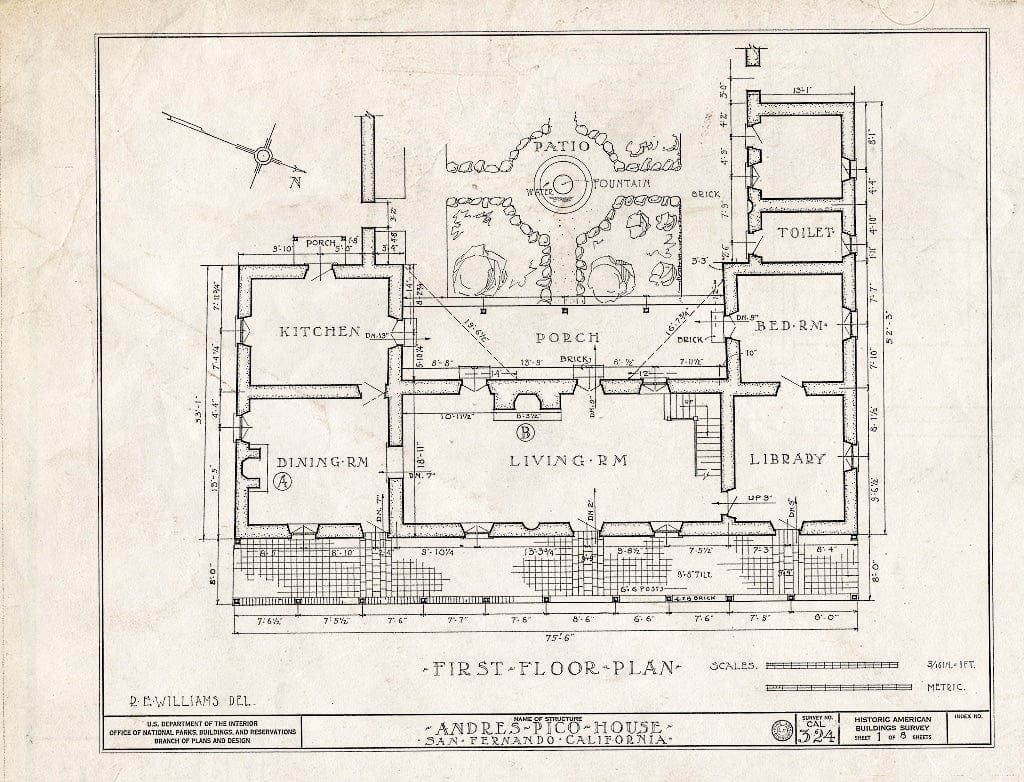 Blueprint HABS Cal,19-SANF,1- (Sheet 1 of 8) - Andres Pico House, 10940 Sepulveda Boulevard, San Fernando, Los Angeles County, CA