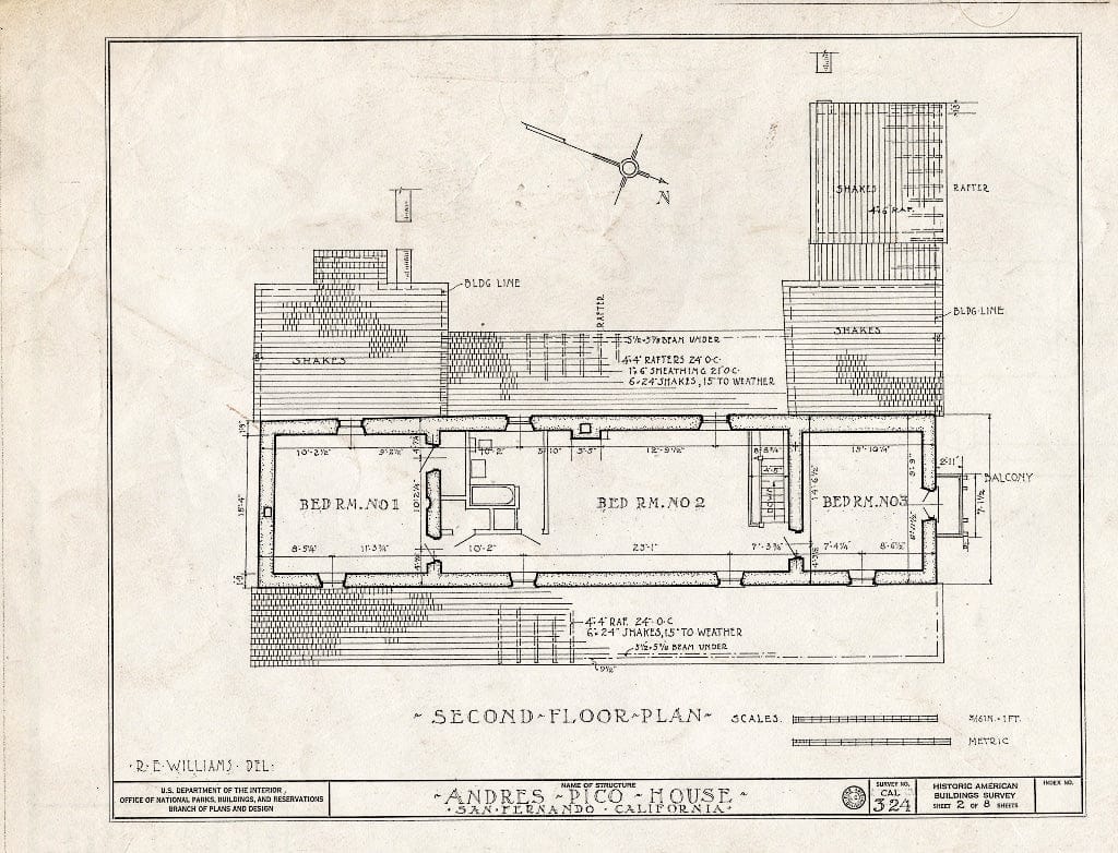 Blueprint HABS Cal,19-SANF,1- (Sheet 2 of 8) - Andres Pico House, 10940 Sepulveda Boulevard, San Fernando, Los Angeles County, CA
