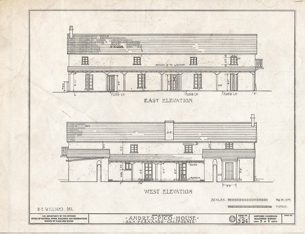 Blueprint HABS Cal,19-SANF,1- (Sheet 3 of 8) - Andres Pico House, 10940 Sepulveda Boulevard, San Fernando, Los Angeles County, CA