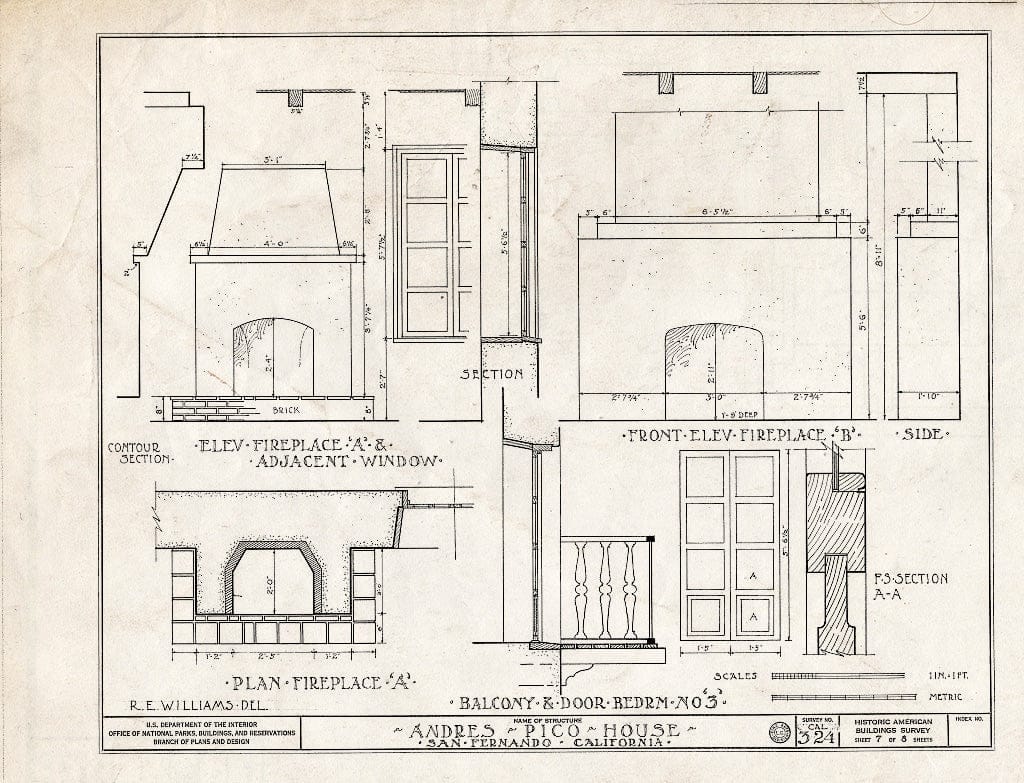 Blueprint HABS Cal,19-SANF,1- (Sheet 7 of 8) - Andres Pico House, 10940 Sepulveda Boulevard, San Fernando, Los Angeles County, CA