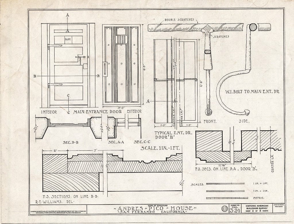 Blueprint HABS Cal,19-SANF,1- (Sheet 8 of 8) - Andres Pico House, 10940 Sepulveda Boulevard, San Fernando, Los Angeles County, CA