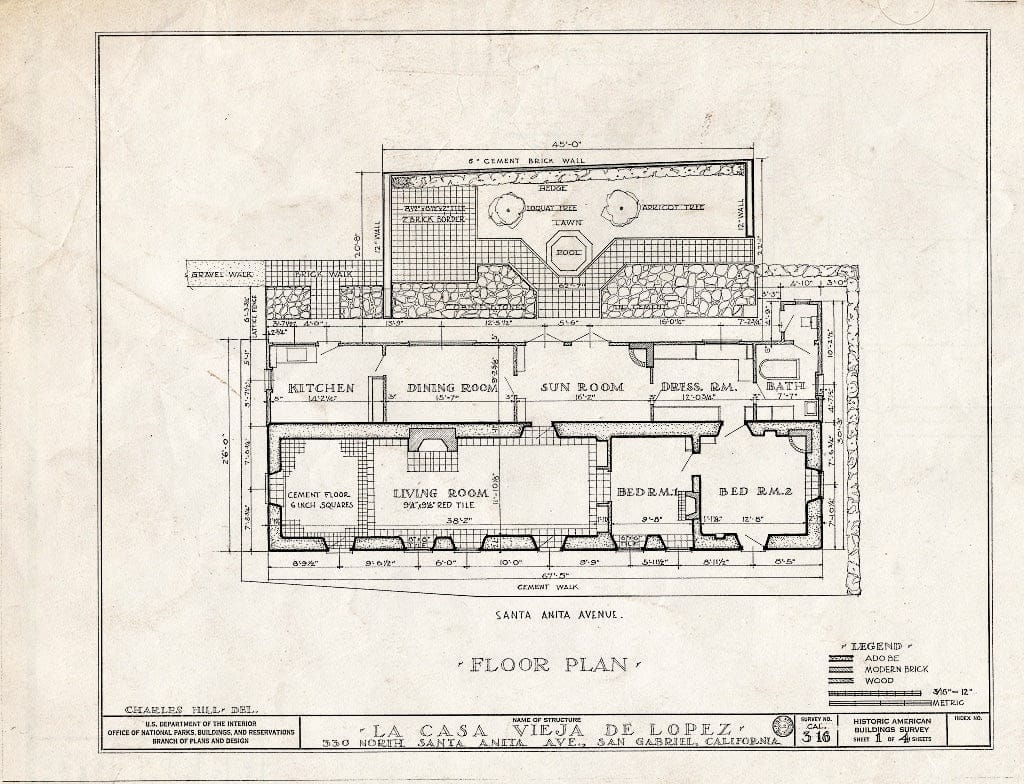 Blueprint HABS Cal,19-Sanga,3- (Sheet 1 of 4) - Casa Viejo de Lopez, 330 North Santa Anita Avenue, San Gabriel, Los Angeles County, CA