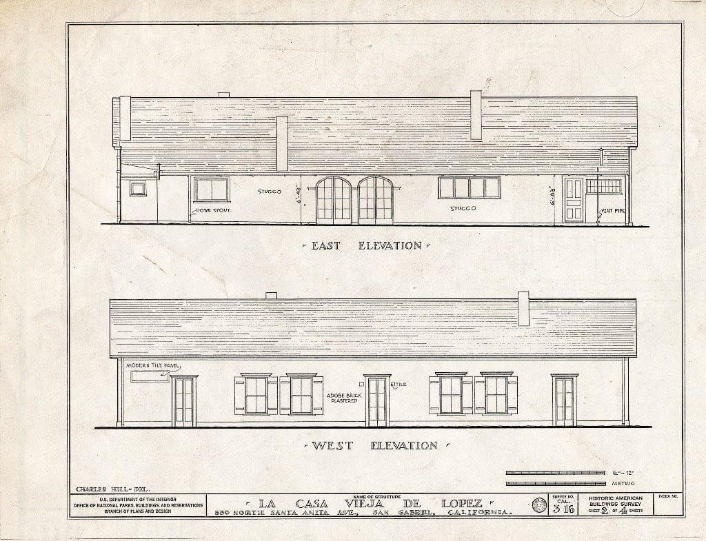 Blueprint HABS Cal,19-Sanga,3- (Sheet 2 of 4) - Casa Viejo de Lopez, 330 North Santa Anita Avenue, San Gabriel, Los Angeles County, CA