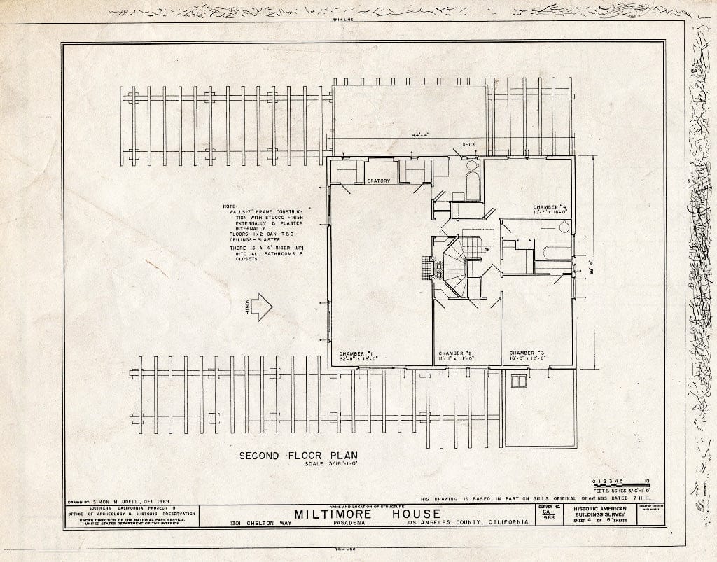Blueprint HABS Cal,19-PASA,7- (Sheet 4 of 6) - Miltimore House, 1301 Chelton Way, Pasadena, Los Angeles County, CA