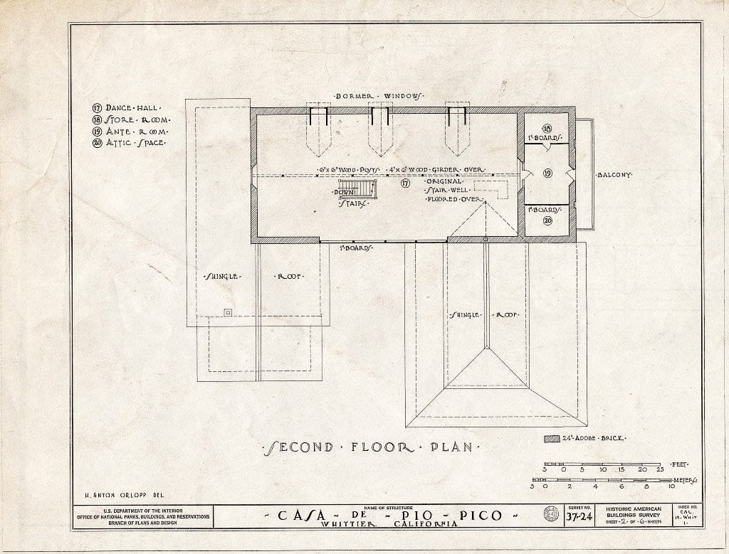Blueprint HABS Cal,19-Whit,1- (Sheet 2 of 6) - Casa de Pio Pico, Whittier Boulevard & Guirado Street, Whittier, Los Angeles County, CA