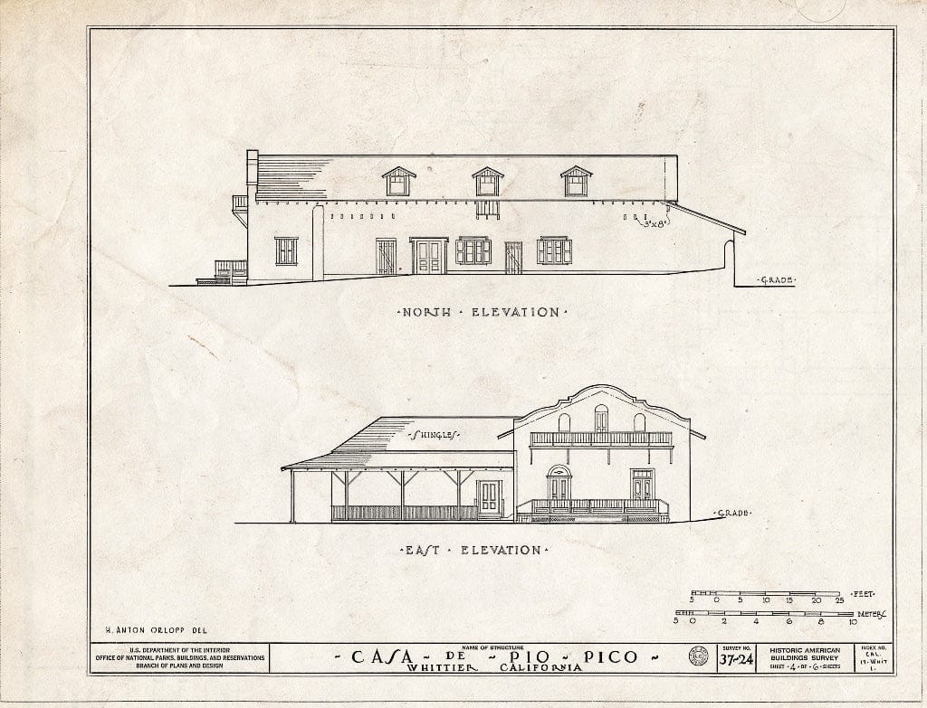 Blueprint HABS Cal,19-Whit,1- (Sheet 4 of 6) - Casa de Pio Pico, Whittier Boulevard & Guirado Street, Whittier, Los Angeles County, CA