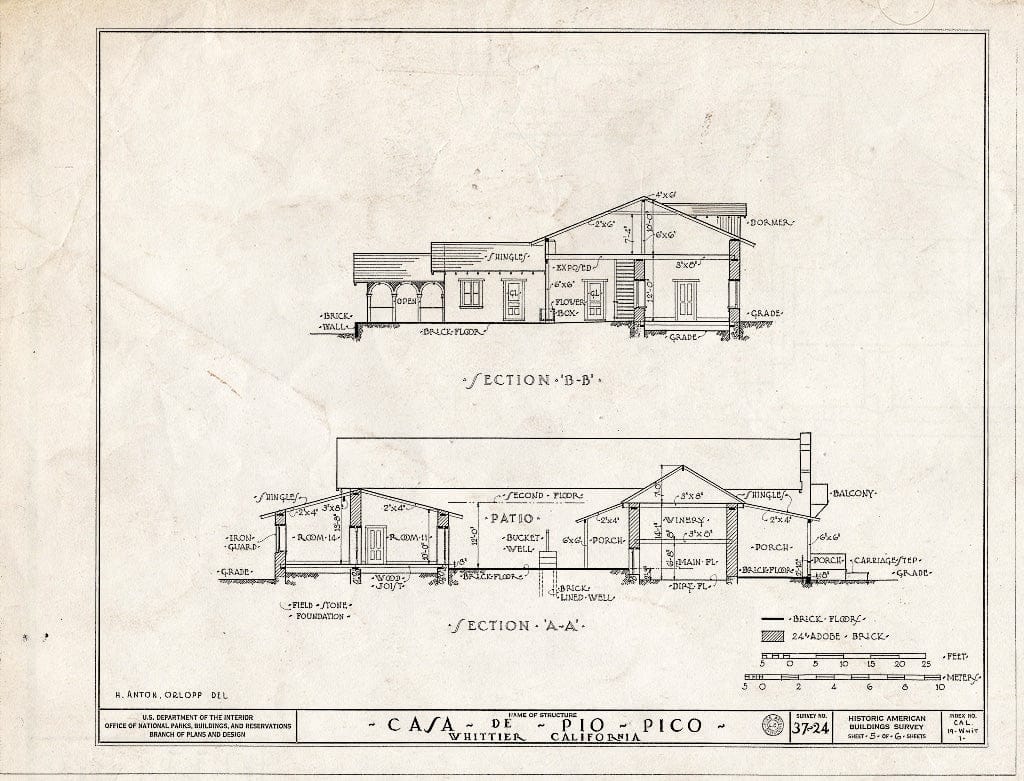Blueprint HABS Cal,19-Whit,1- (Sheet 5 of 6) - Casa de Pio Pico, Whittier Boulevard & Guirado Street, Whittier, Los Angeles County, CA