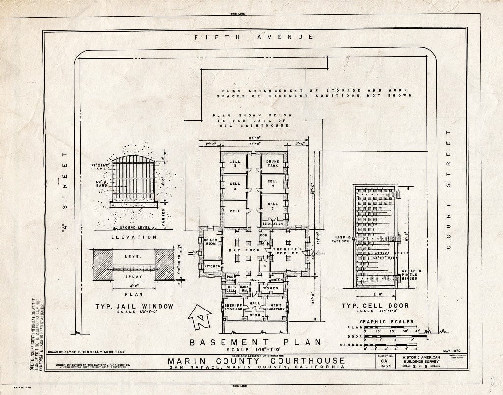 Blueprint HABS Cal,21-SANRA,2- (Sheet 3 of 8) - Marin County Courthouse, Fourth Street Between A & Court Streets, San Rafael, Marin County, CA