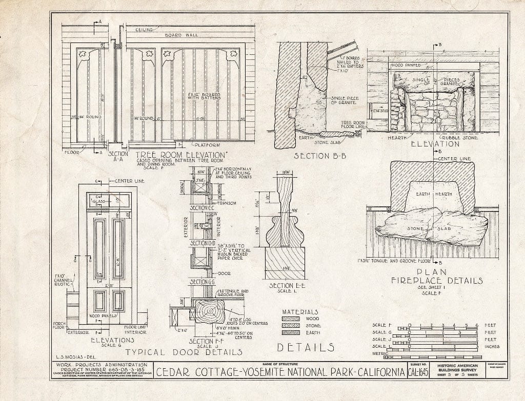 Blueprint HABS Cal,22-YOSEM,2- (Sheet 5 of 5) - Cedar Cottage, Yosemite Village, Mariposa County, CA