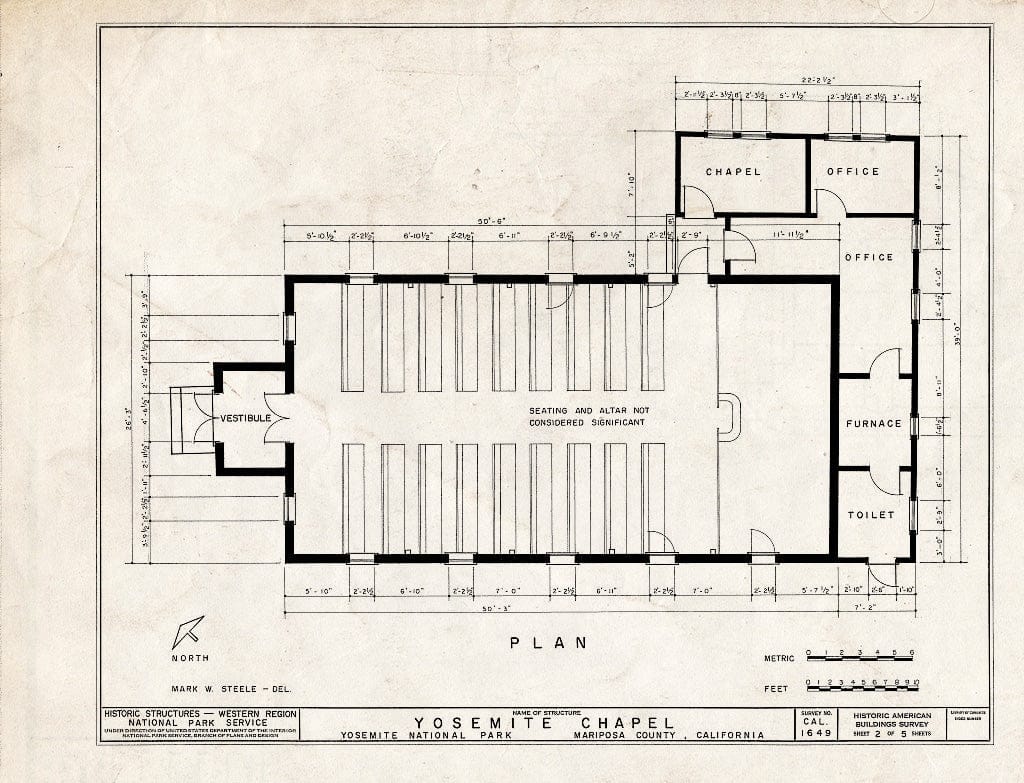 Blueprint HABS Cal,22-YOSEM,3- (Sheet 2 of 5) - Yosemite Chapel, Yosemite Village, Mariposa County, CA